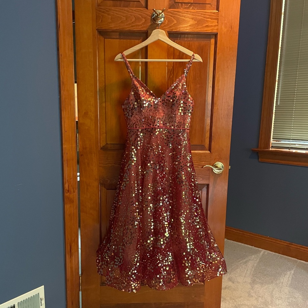 Bronx & Banco Shimmer Dress in Red with Gold